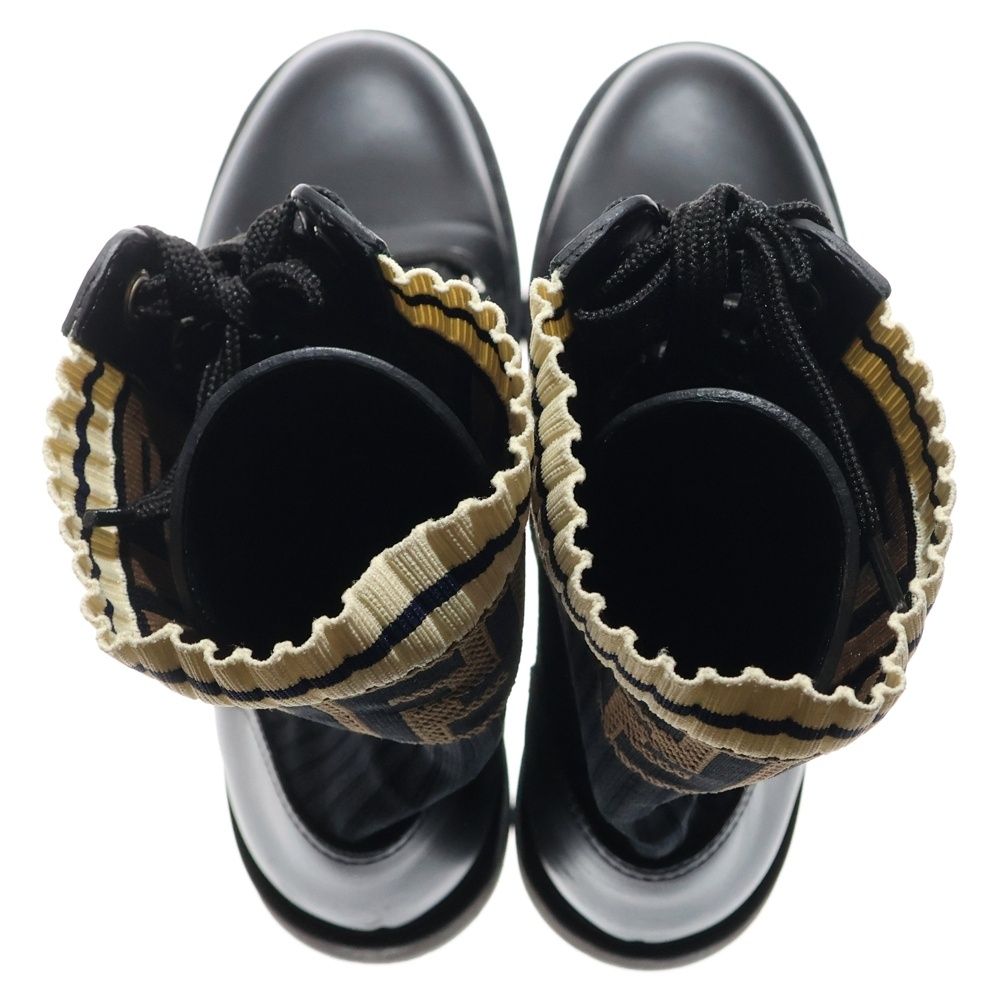 FENDI (フェンディ) ロココ ズッカ柄 ニット レザー レースアップ