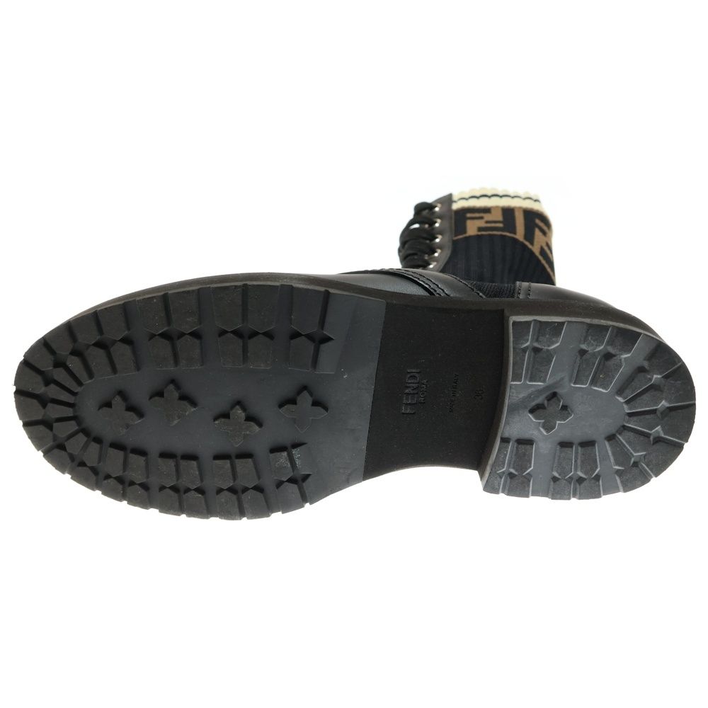 FENDI (フェンディ) ロココ ズッカ柄 ニット レザー レースアップ