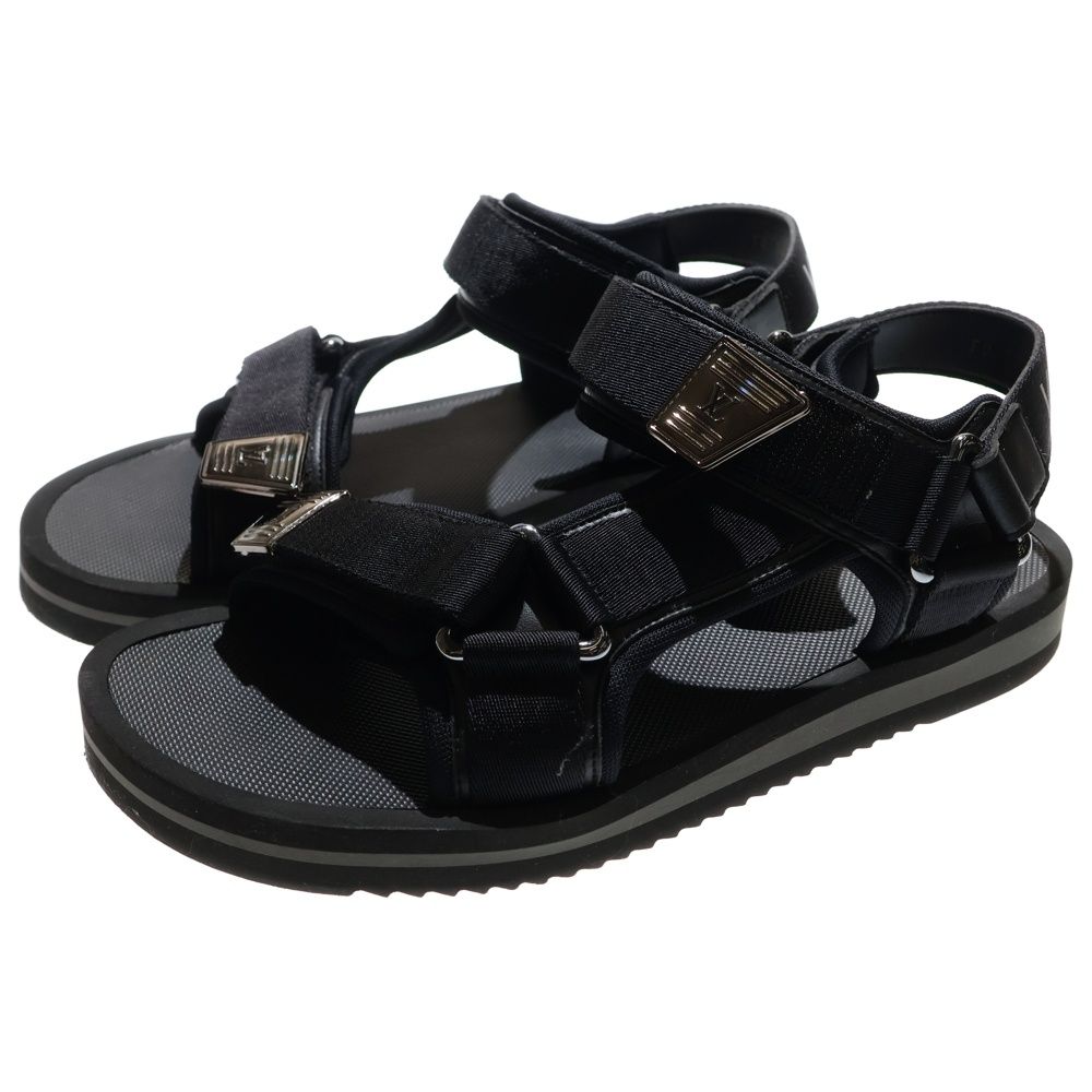 LOUIS VUITTON ルイヴィトン 22 AW パナマライン ロゴプレート ベルクロ ストラップ フラット サンダル シューズ ブラック 1 AA 4 FU