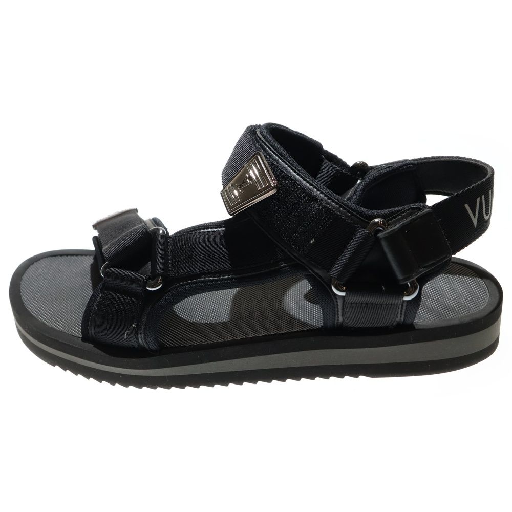 LOUIS VUITTON ルイヴィトン 22 AW パナマライン ロゴプレート ベルクロ ストラップ フラット サンダル シューズ ブラック 1 AA 4 FU