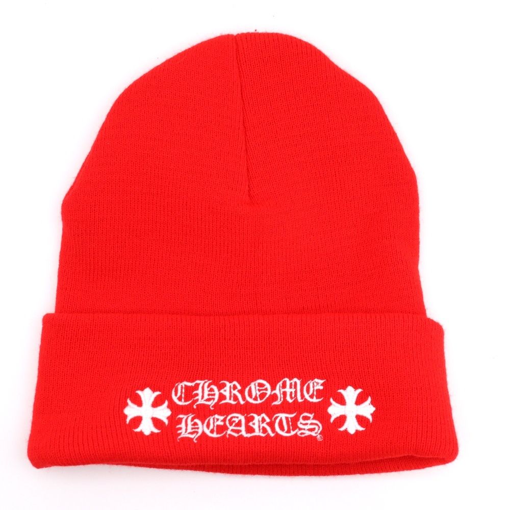 CHROME HEARTS クロムハーツ WATCH CAP ワッチキャップ ロゴ刺繍ビーニー ニットキャップ 帽子 レッド