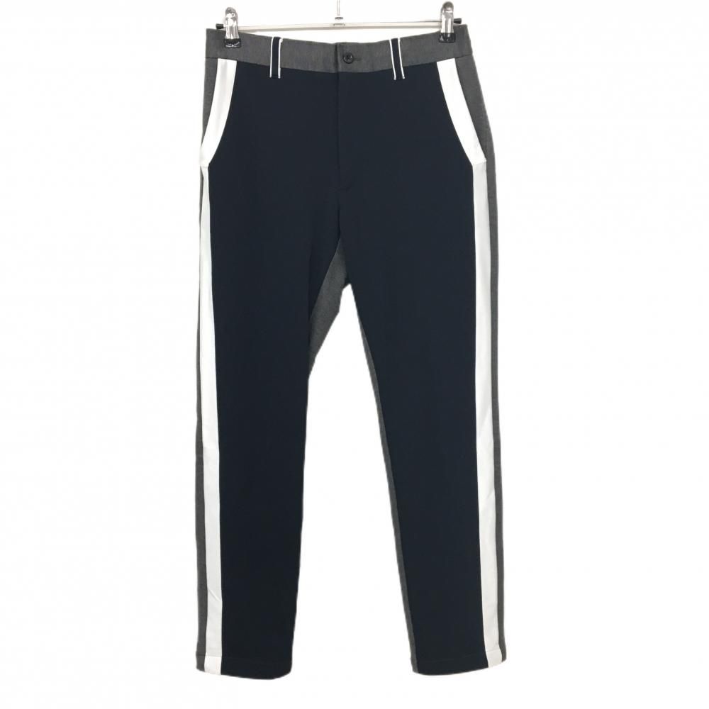 超 ディセンバーメイ 切替パンツ 杢グレー ネイビー 白 ウエスト後ろゴム ロゴ ストレッチ メンズ M ゴルフウェア DECEMBERMAY