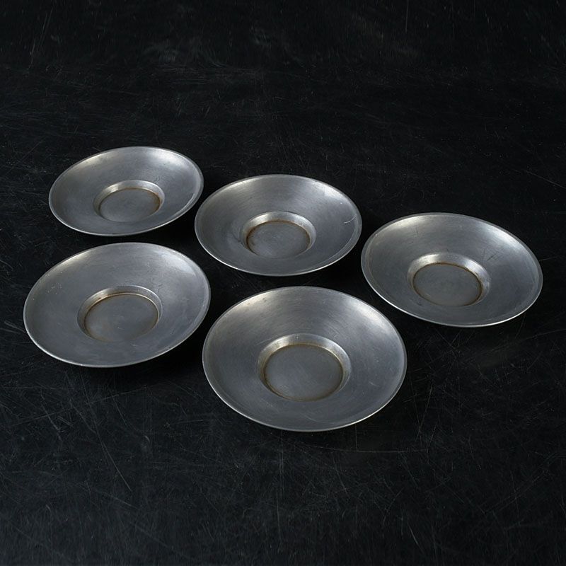 美術品・アンティーク・コレクション 煎茶道具 古錫 乾茂號造 円式 茶托 五