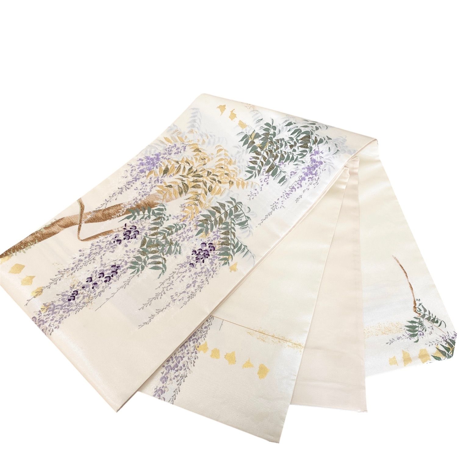 新品 お仕立て上がり 浅山織物 西陣織 真珠箔 本金箔 藤の花 正絹 袋帯