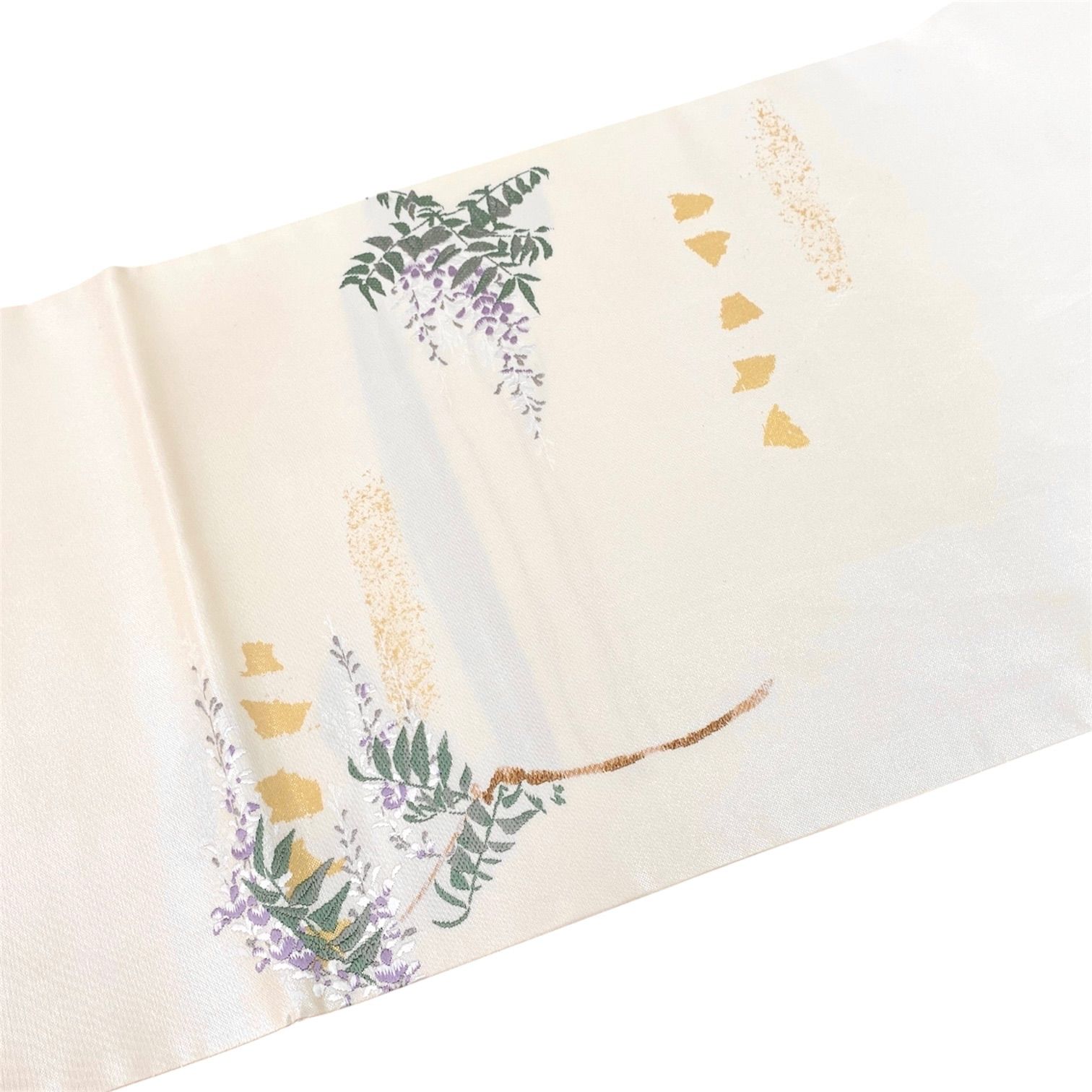 新品 お仕立て上がり 浅山織物 西陣織 真珠箔 本金箔 藤の花 正絹 袋帯