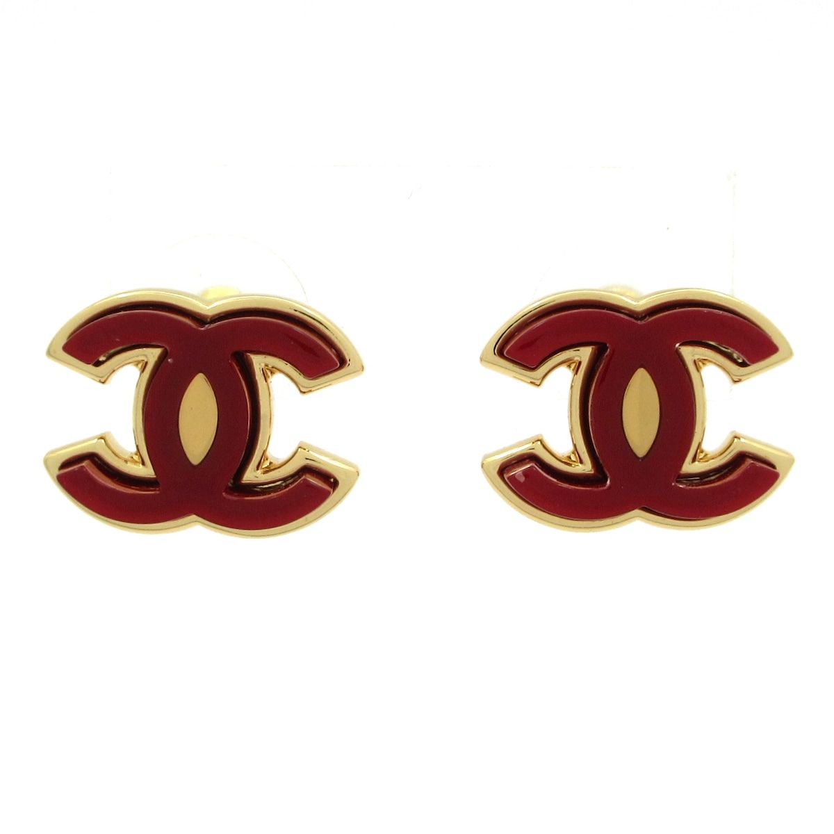 CHANEL シャネル ピアス ココマーク ゴールド×レッド