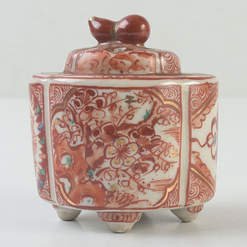 九谷焼 古九谷 赤絵金彩 花山水文 香炉 C S389 - メルカリ