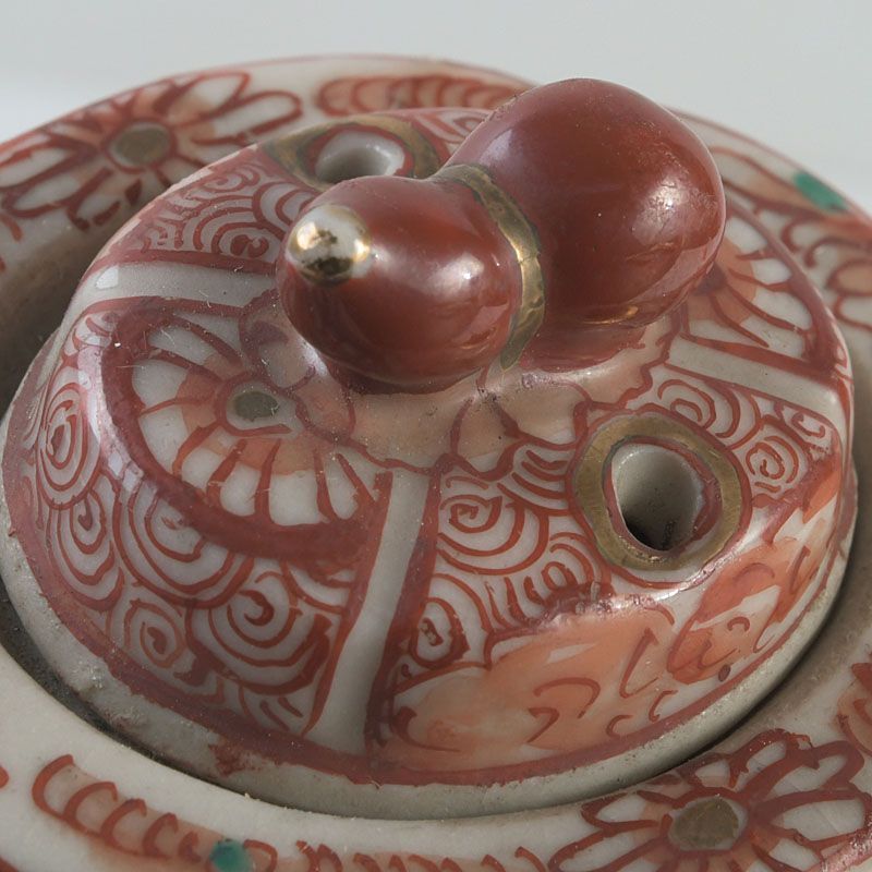 九谷焼 古九谷 赤絵金彩 花山水文 香炉 C S389 - メルカリ