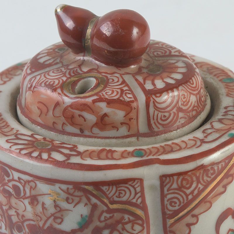 九谷焼 古九谷 赤絵金彩 花山水文 香炉 C S389 - メルカリ