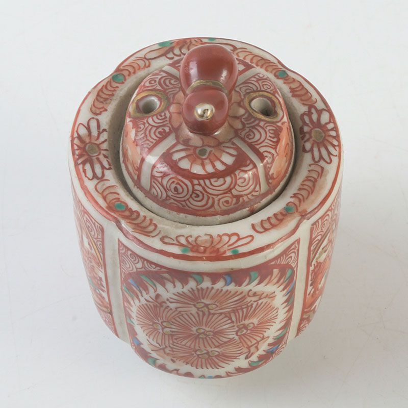 九谷焼 古九谷 赤絵金彩 花山水文 香炉 C S389 - メルカリ