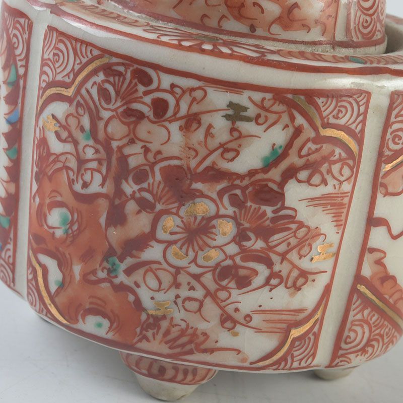 九谷焼 古九谷 赤絵金彩 花山水文 香炉 C S389 - メルカリ