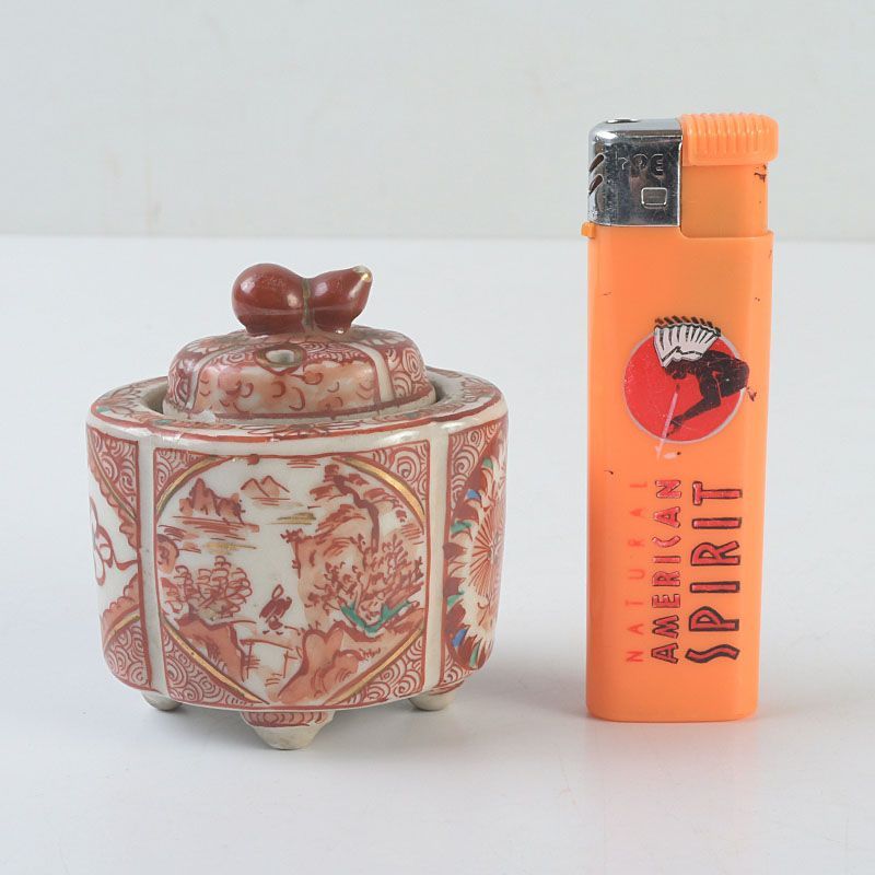 九谷焼 古九谷 赤絵金彩 花山水文 香炉 C S389 - メルカリ