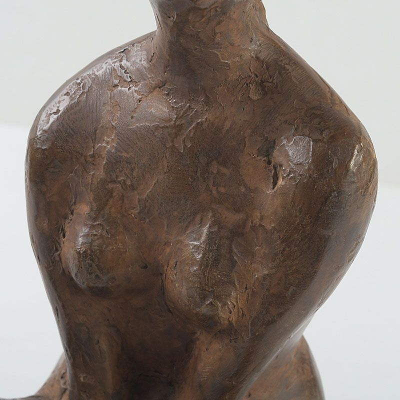 彫刻家 秋山沙走武作 乾漆 座女 裸婦像 大理石台付 置物 共箱 C S390