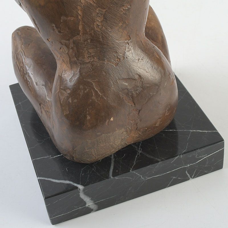 彫刻家 秋山沙走武作 乾漆 座女 裸婦像 大理石台付 置物 共箱 C S390