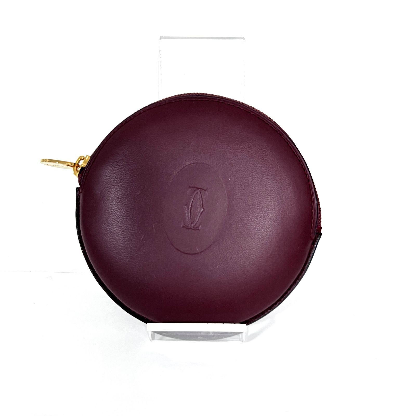 SD 4155 Cartier カルティエ マストライン レザー ボルドー コインケース ラウンドファスナー 小銭入れ 丸型 円形