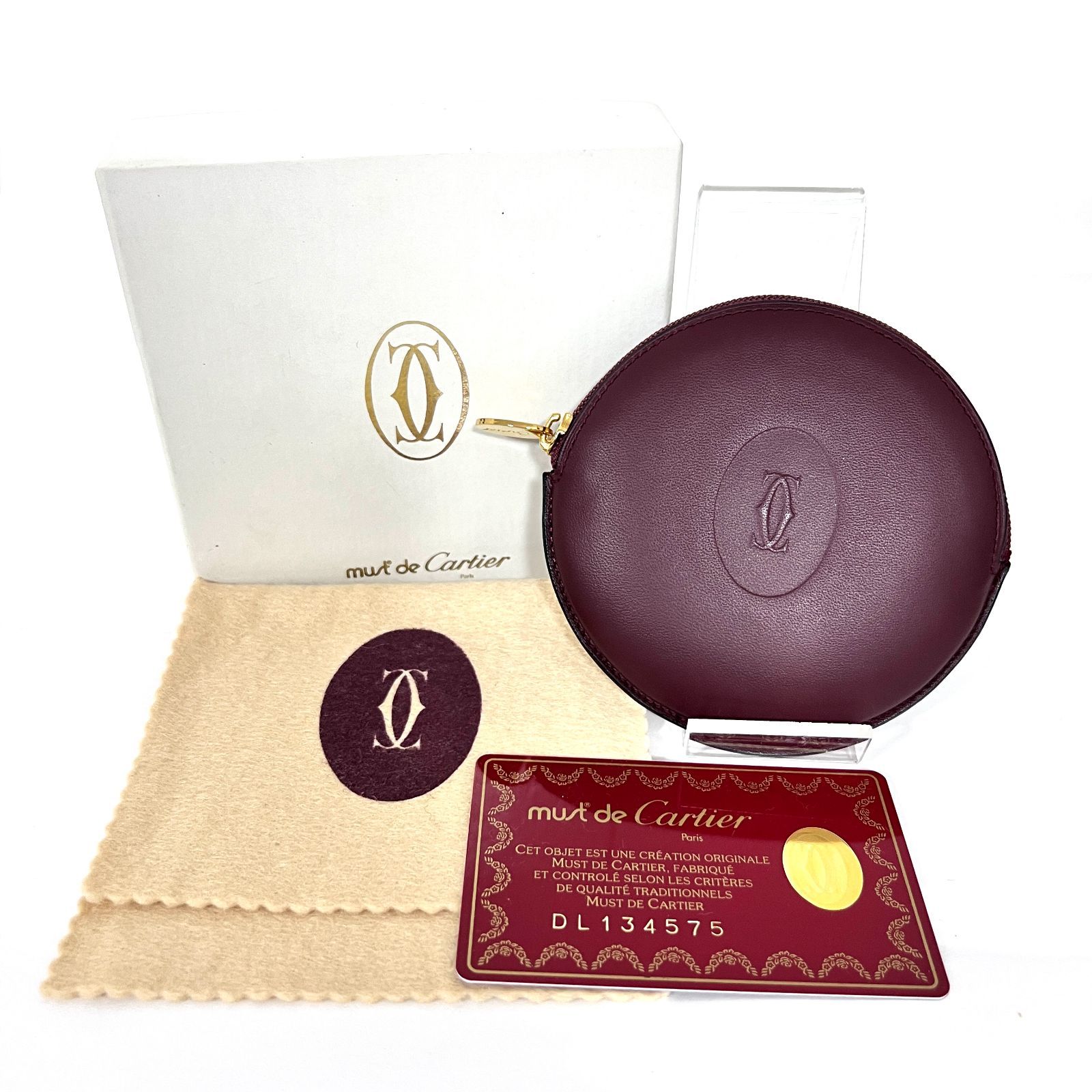 SD 4155 ♥ Cartier カルティエ マストライン レザー ボルドー コインケース ラウンドファスナー 小銭入れ 丸型 円形