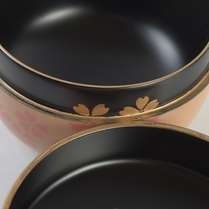 茶道具 輪島塗 中村湖彩作 白漆塗 配送 桜蒔絵 平棗 共箱 V S394 2025