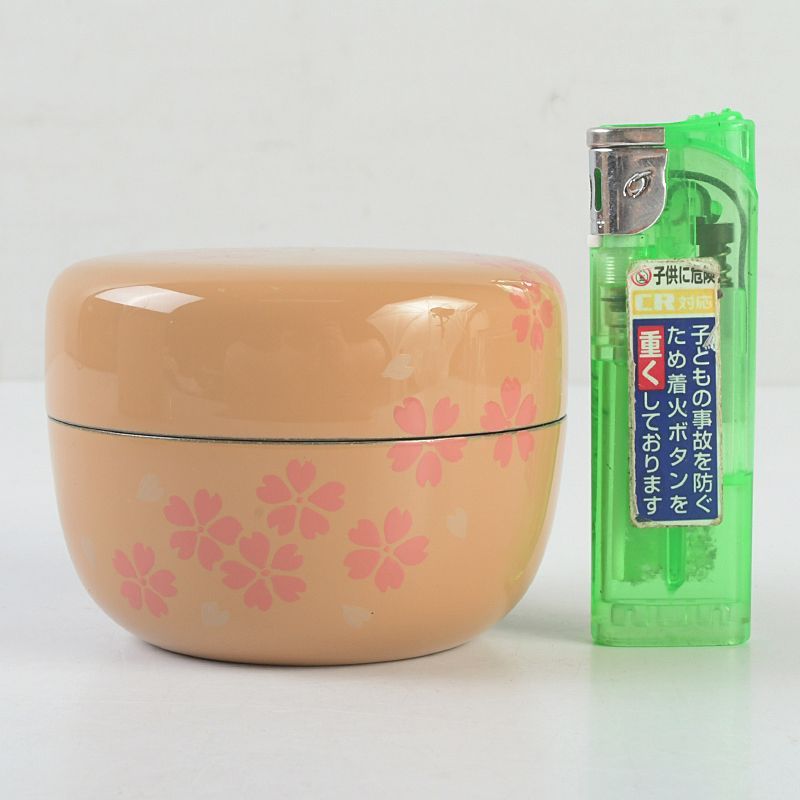 茶道具 輪島塗 中村湖彩作 白漆塗 配送 桜蒔絵 平棗 共箱 V S394 2025