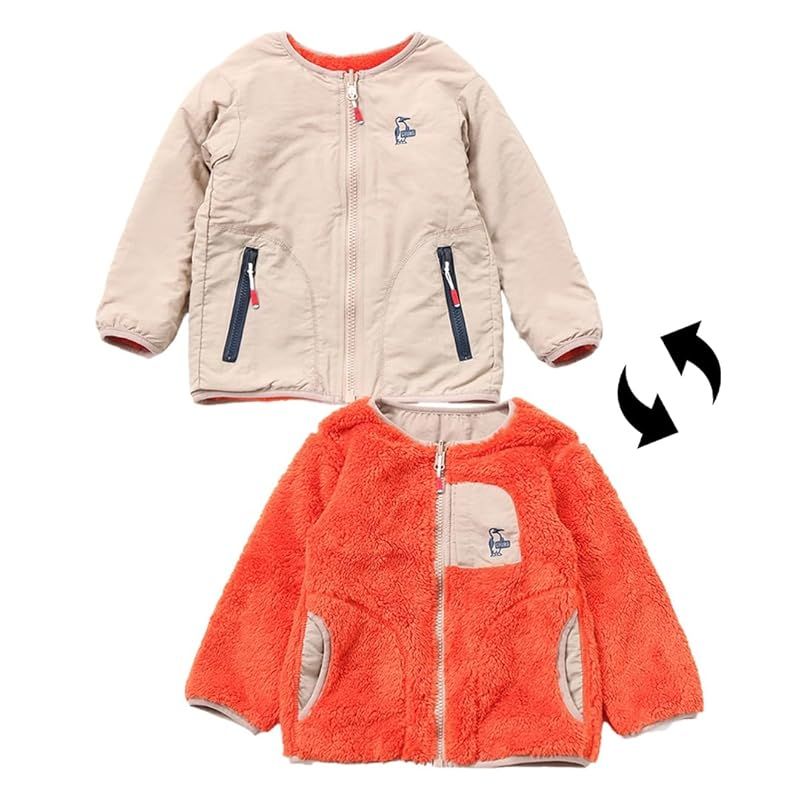 彡 チャムス アウター Kid s Elmo Fleece Reversible Blouson キッズ Orange|Greige L 0