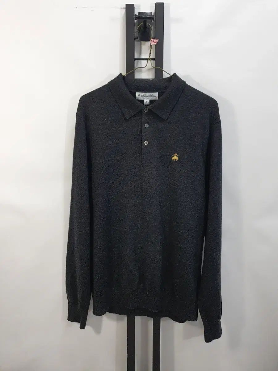 ブルックス ブラザーズ ニット カラ ウール ボタンアップ セーター チャコール グレー XL