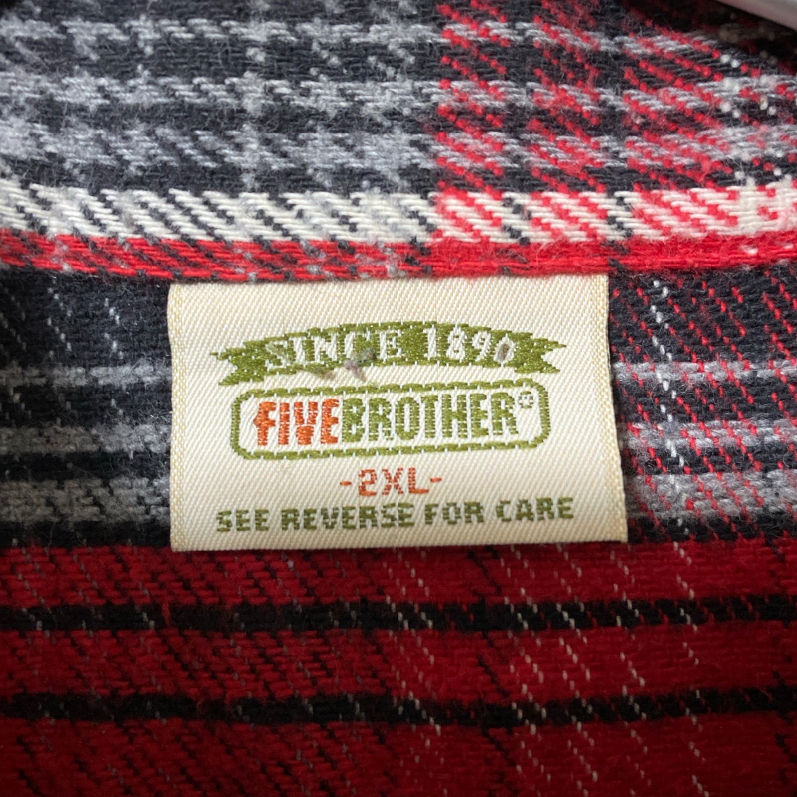 ファイブブラザー ヴィンテージ フランネルシャツ ネルシャツ バッファローチェック 赤 黒 白 2 XL ブロックチェック メンズ 古着 長袖 ネルシャツ 長袖シャツ シャツ
