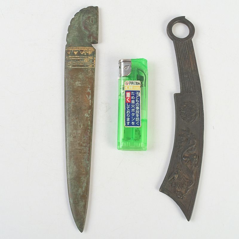 中国　古銅鍍金　漢詩刻　神獣彫など　ペーパーナイフ　短剣　5点　C　5364 中国 古銅鍍金 漢詩刻 神獣彫など ペーパーナイフ 短剣 5点 C 5364