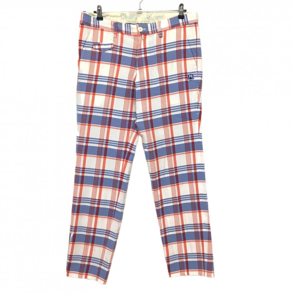 超美品】パーリーゲイツ パンツ 白×ブルー×レッド チェック メンズ 6