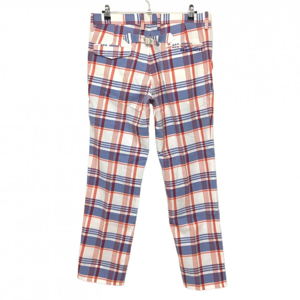 超 パーリーゲイツ パンツ 白×ブルー×レッド チェック メンズ 6 XL ゴルフウェア PEARLY GATES