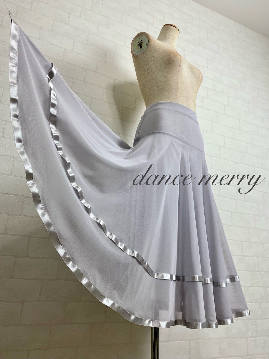 MERRY】新品 ミディアム丈 社交ダンス スカート グレー レッスン