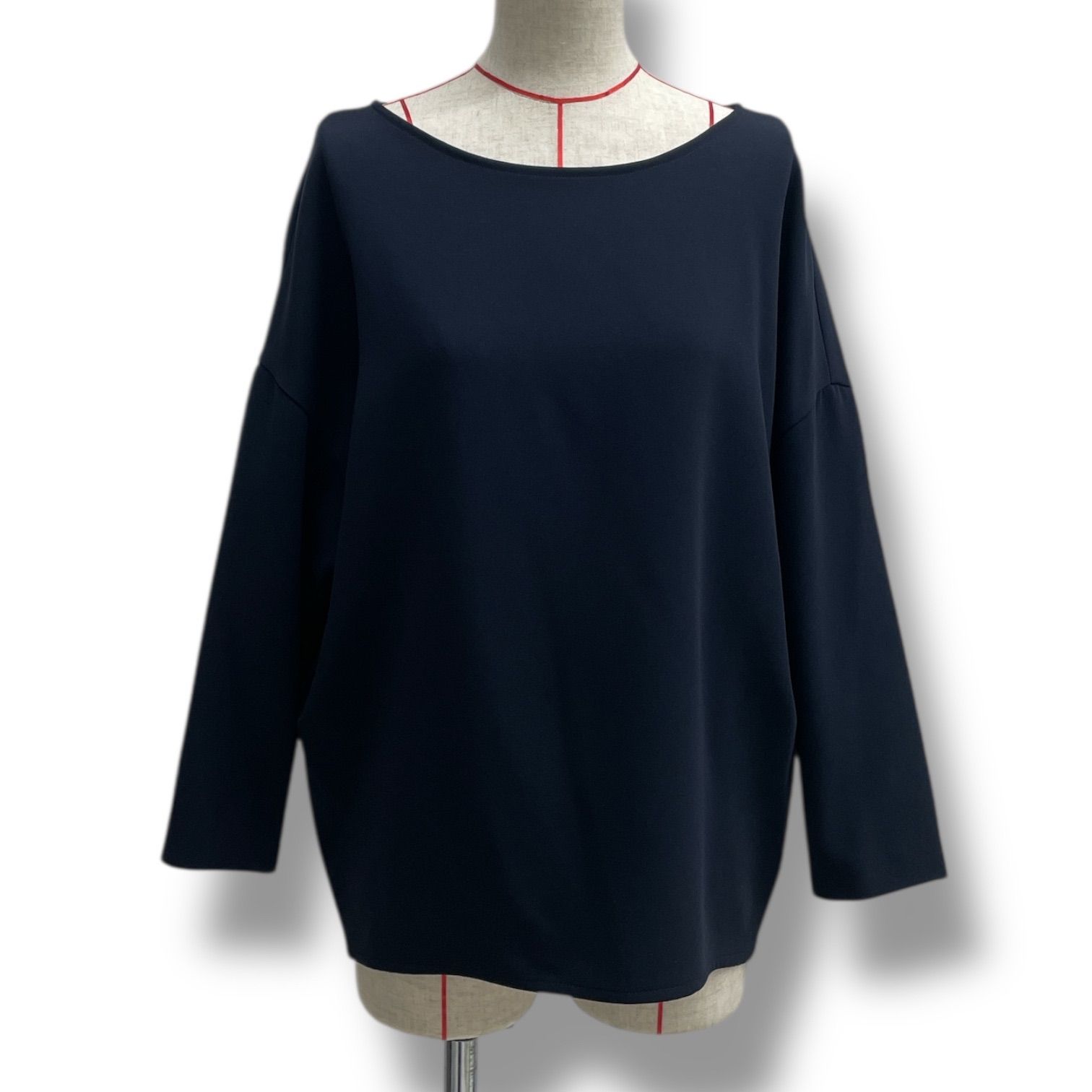 SOEJU ソージュ コクーンブラウス 8分袖 トップス ブラウス シャツ ストレッチ ネイビー 紺 サイズL レディース ゴーゴー古着 1 No 1274