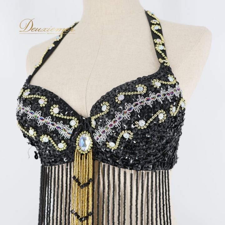 ベリーダンス オリエンタル 衣装 上下セット ブラック系 スパンコール