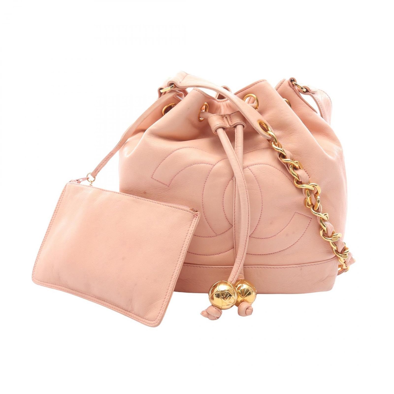 シャネル CHANEL ショルダーバッグ ココマーク 巾着 ピンク レザー