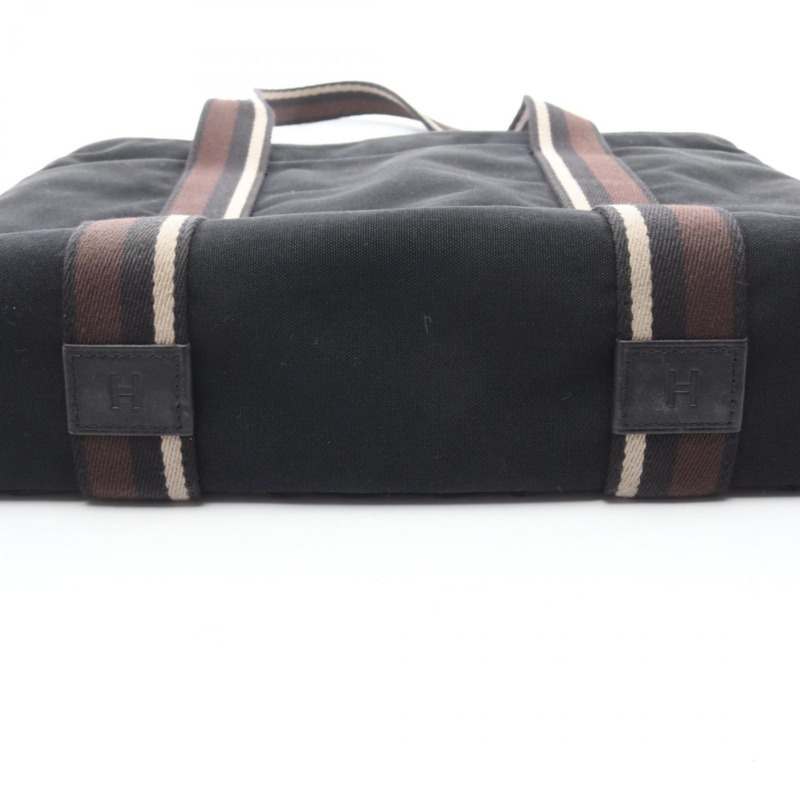 美品 HERMES トロカホリゾンタルMM キャンバス レザー 黒 トートバッグ 美品 ❤️ HERMES トロカホリゾンタルMMキャンバス レザー黒トートバッグ