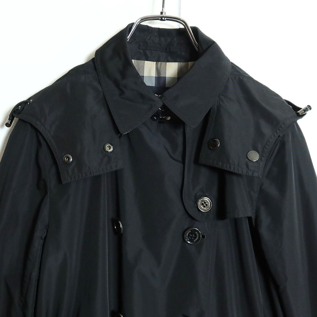 バーバリーロンドン☆スプリングコート フーディ サイズ40 黒系 ちら