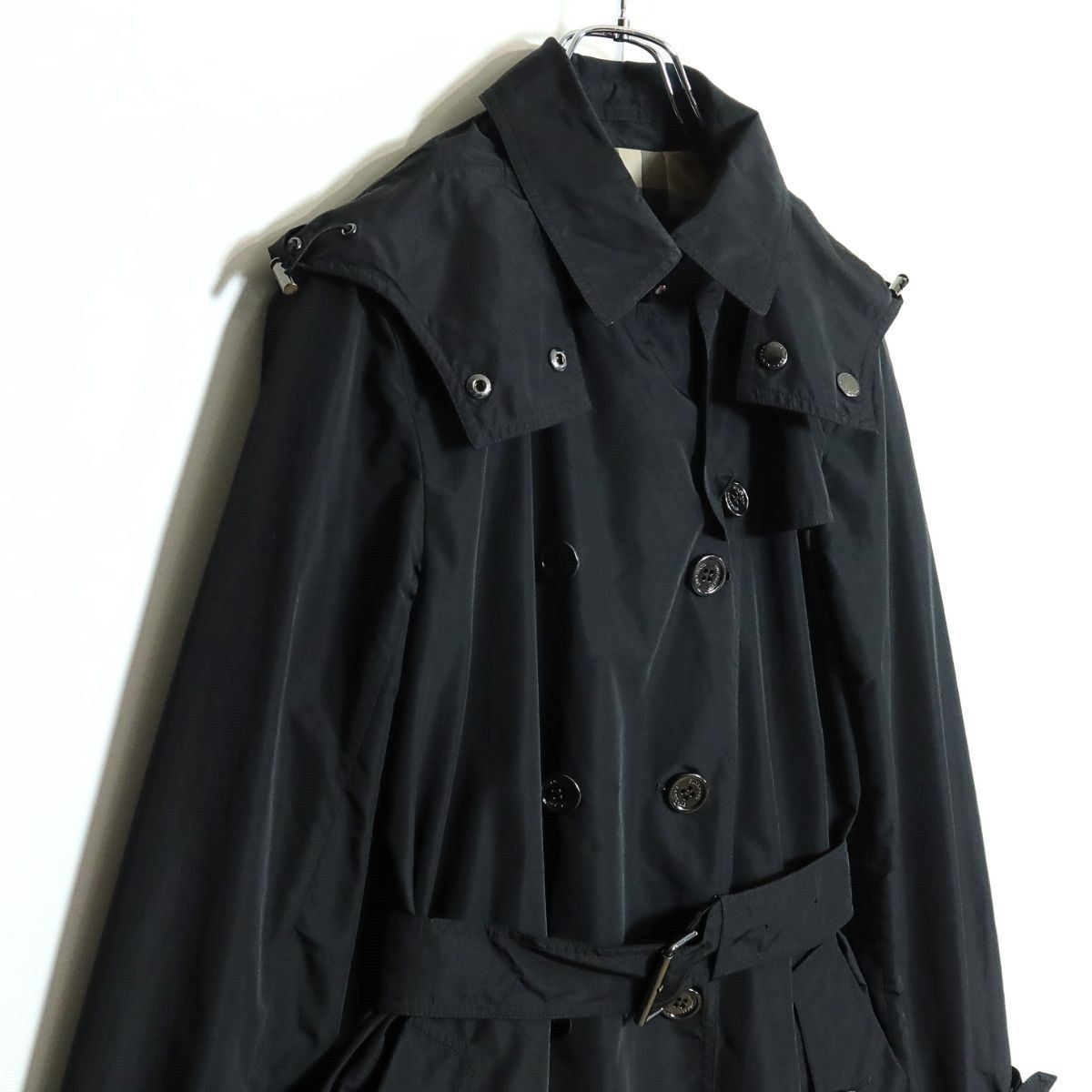 バーバリーロンドン☆スプリングコート フーディ サイズ40 黒系 ちら