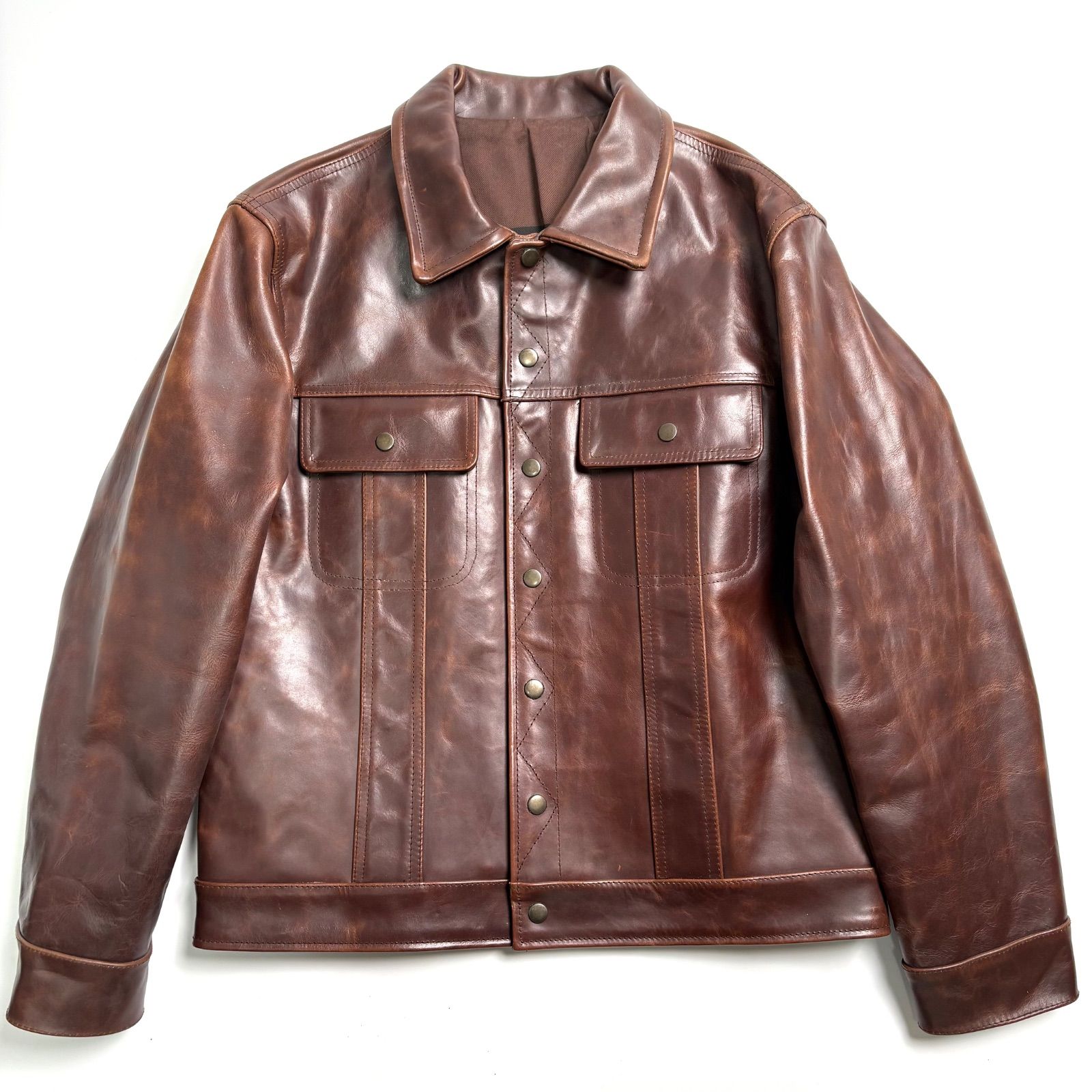 牛革】WILD TURKEY レザージャケット 赤茶 L トラッカージャケット 本