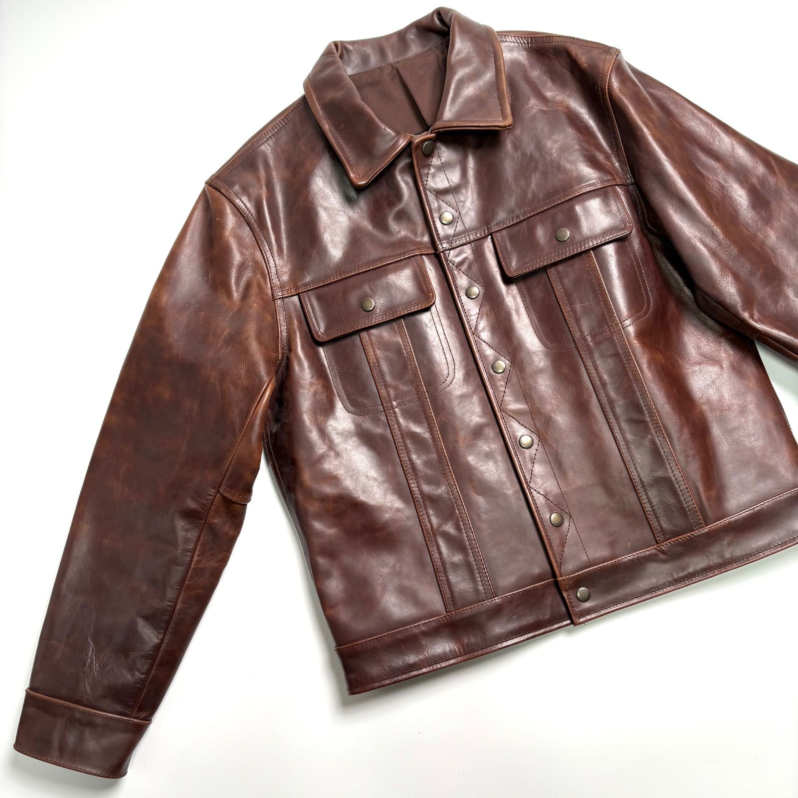 牛革】WILD TURKEY レザージャケット 赤茶 L トラッカージャケット 本