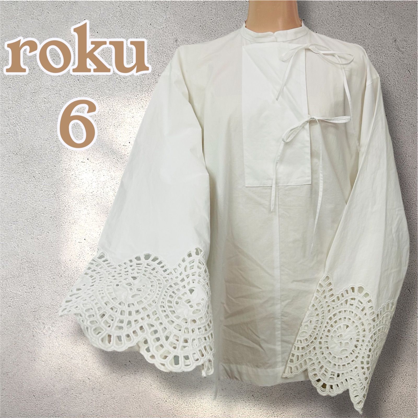 美品】 ROKU 6 エンブロイダリーブラウス 刺繍ブラウス スタンドカラー 