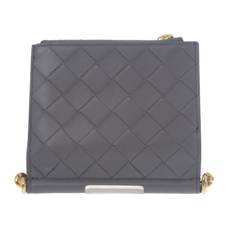 多少スレ ボッテガヴェネタ BOTTEGA VENETA ソルスティス スモール 二つ折り財布 イントレチャート グレー ゴールド金具 メンズ レディース