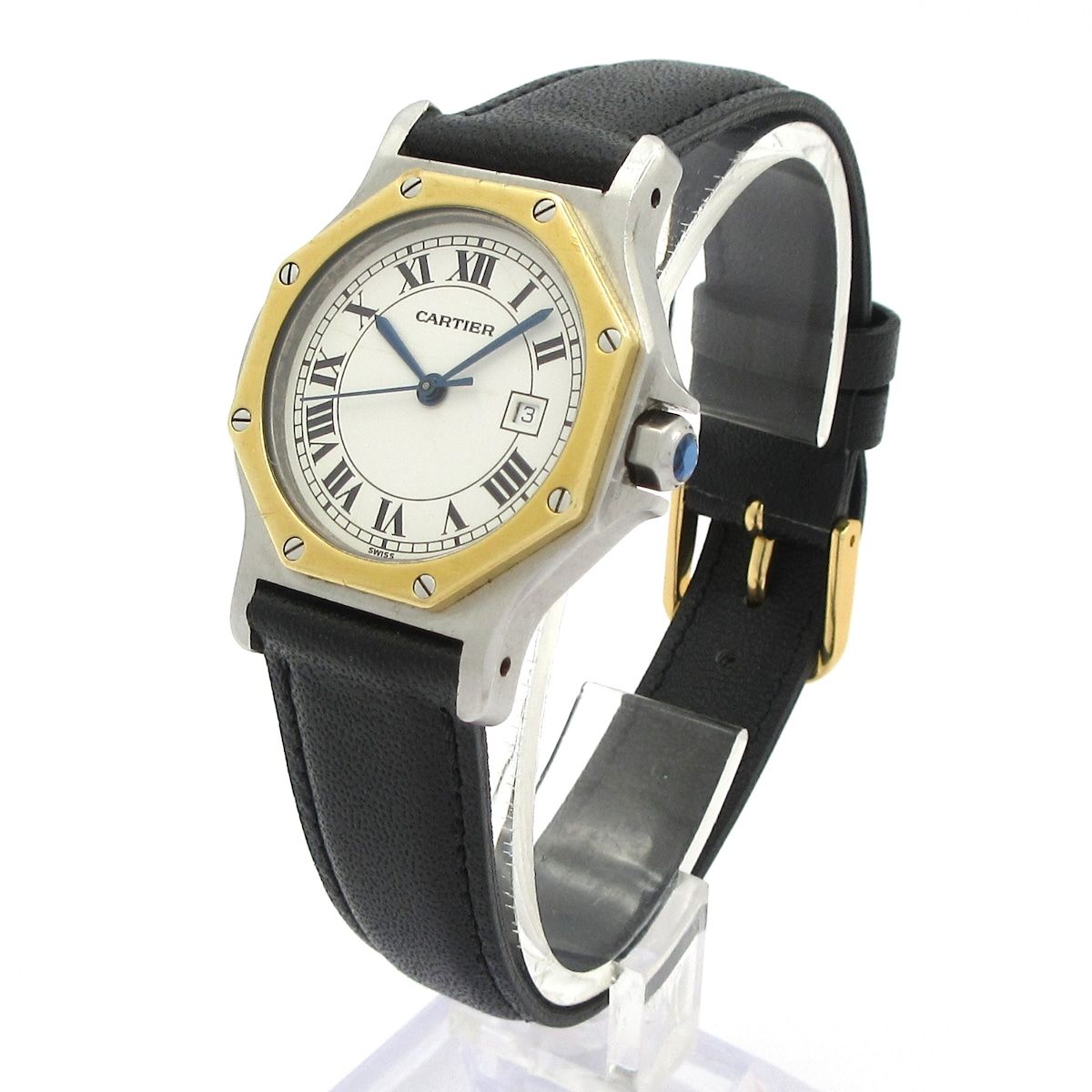 Cartier カルティエ 腕時計 サントスオクタゴンLM メンズ SS K 18 YG 社外革ベルト 白