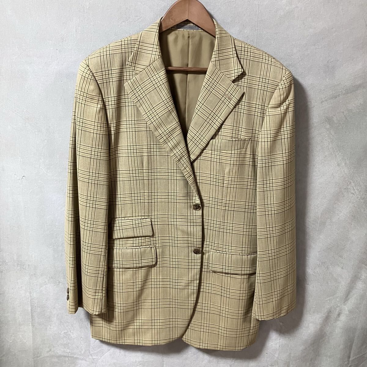 MEN S BIGI メンズビギ 80 通年 ウール 総裏地 2ボタン セットアップ スーツ ジャケット パンツ size.48 L ベージュ チェック