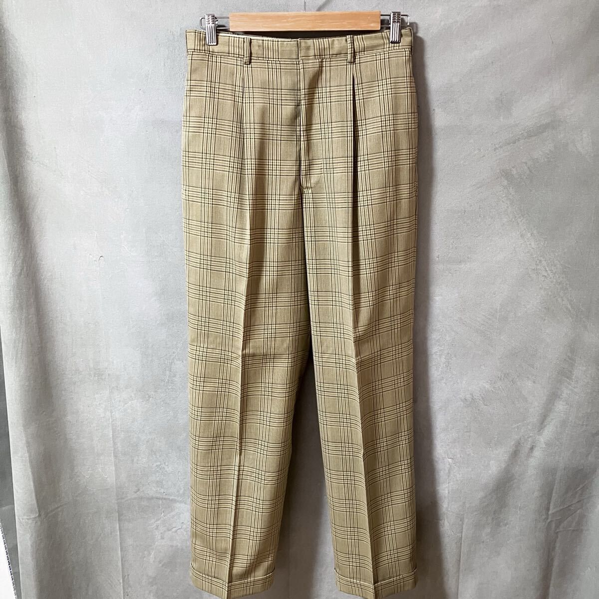  MEN S BIGI メンズビギ 80 通年 ウール 総裏地 2ボタン セットアップ スーツ ジャケット パンツ size.48 L ベージュ チェック カジュアルスーツ スーツ