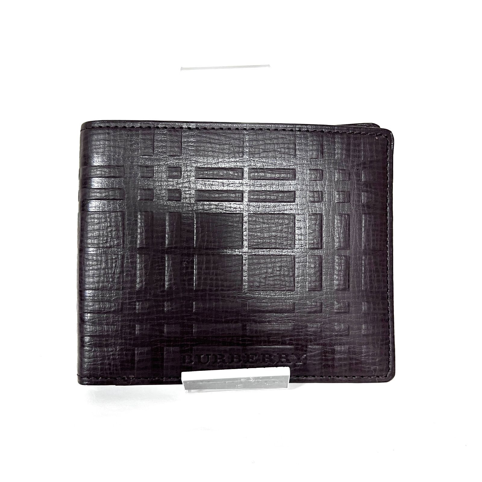 SD 3953 BURBERRY バーバリー 二つ折りコンパクトウォレット 札入れ カードケース レザー ダークブラウン エンボスチェック