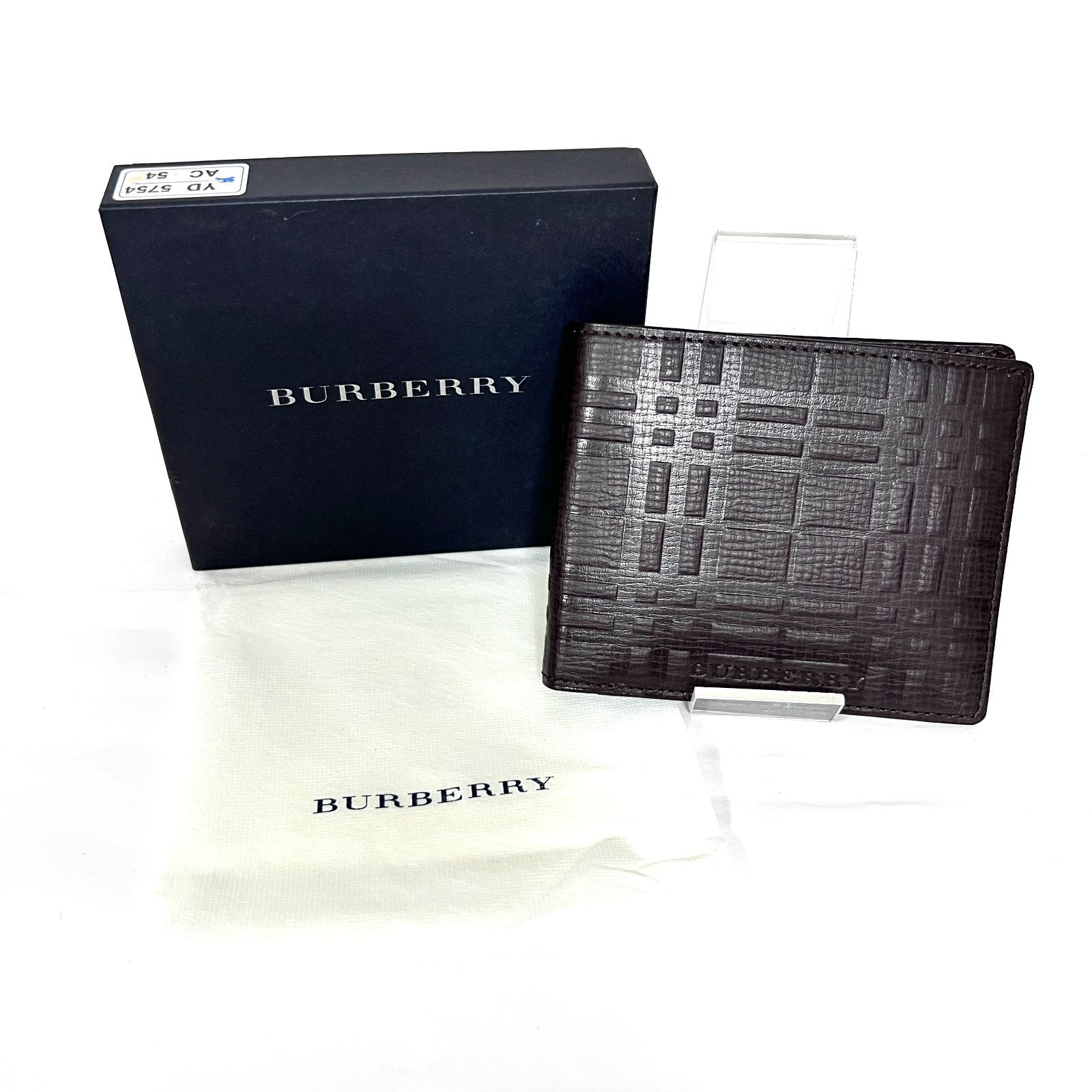 SD 3953 ♥ BURBERRY バーバリー 二つ折りコンパクトウォレット 札入れ カードケース レザー ダークブラウン エンボスチェック