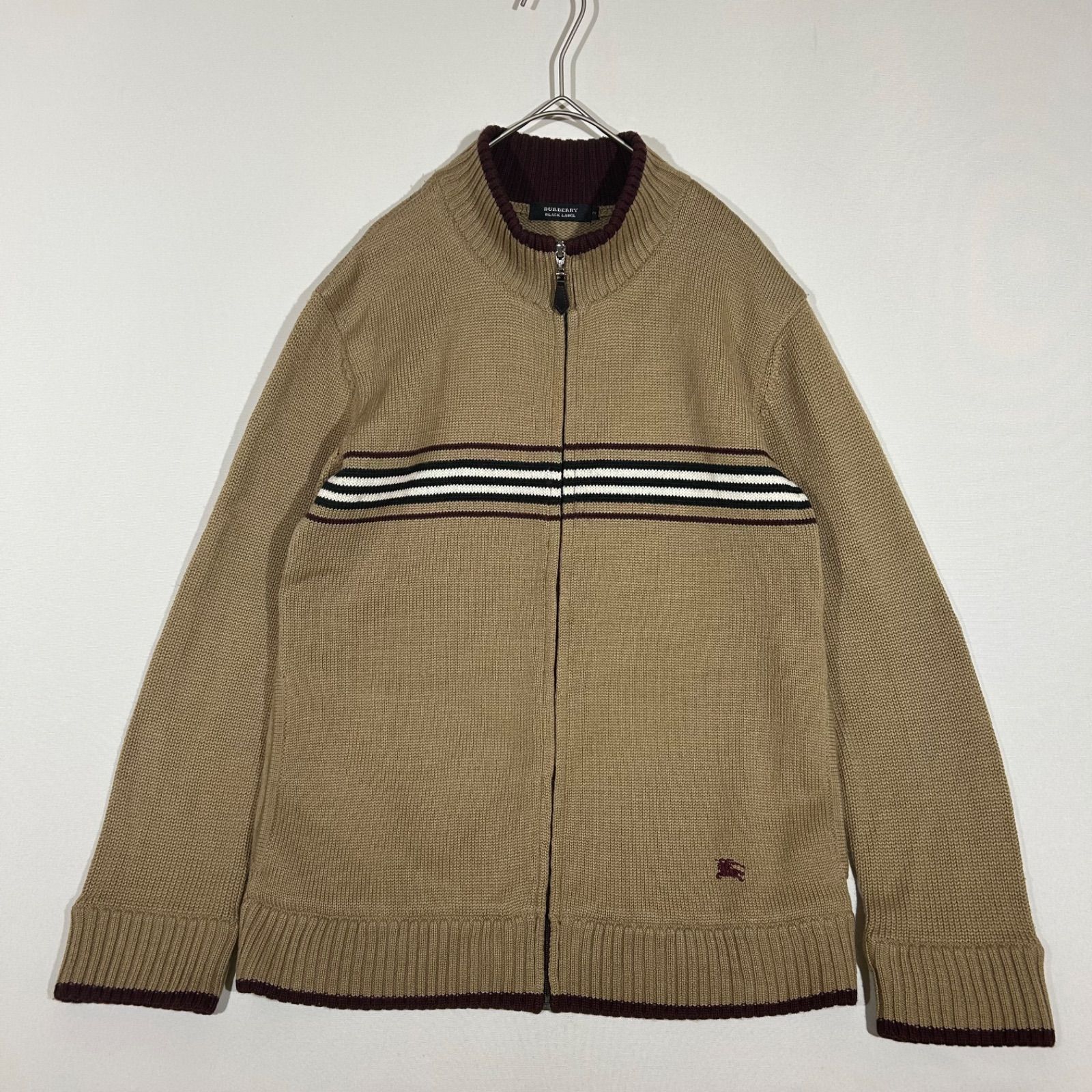 バーバリーブラックレーベル BLACK LABEL ジップアップ ニット セーター カーディガン ベージュ 2