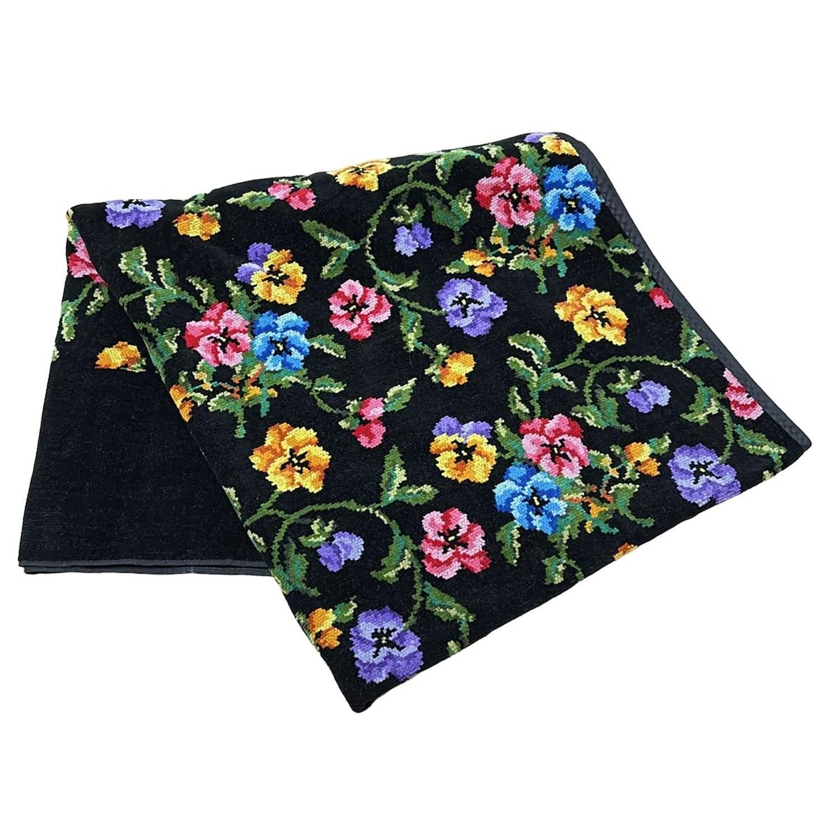 FEILER(フェイラー) 小物美品 - 黒×イエロー×マルチ バスタオル/花柄