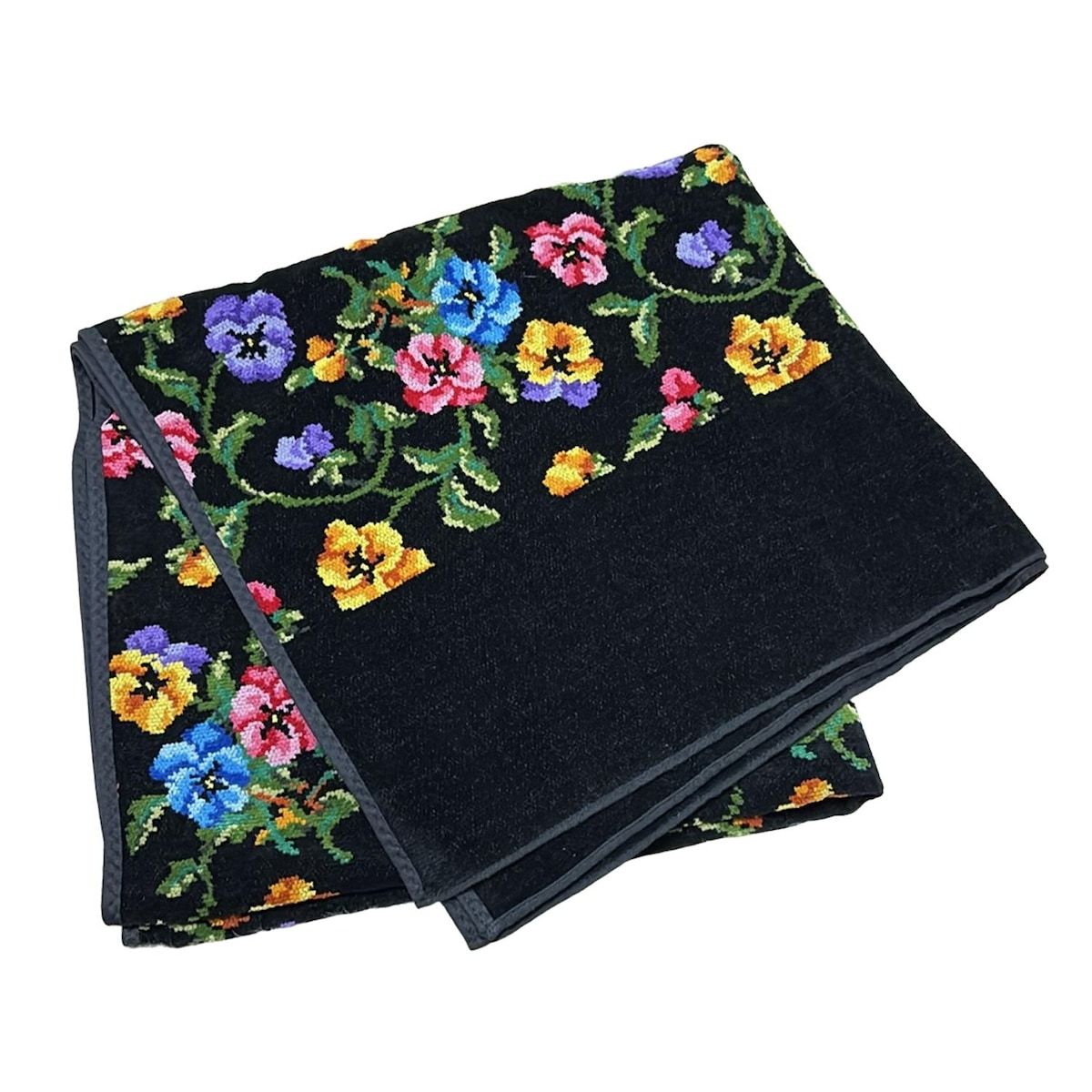 FEILER(フェイラー) 小物美品 - 黒×イエロー×マルチ バスタオル/花柄