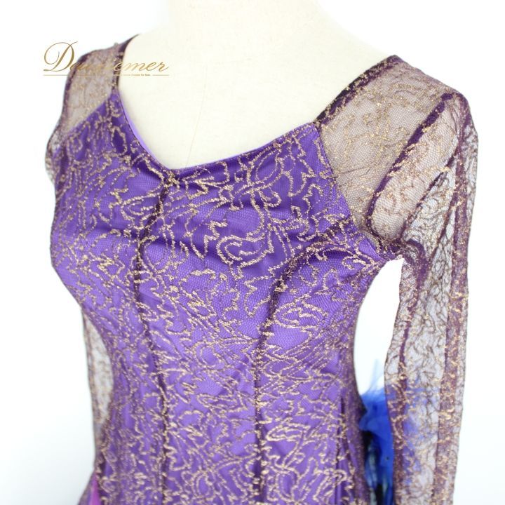 社交ダンス 衣装 ドレス ワンピース パーティ衣装 女性用 オールシーズン Leirena レイリーナ 紫 青 緑 パープル系 ブルー系 フォーマル衣装 バルーンシルエット エレガント おしゃれ 派手 ディスコ ステージ衣装