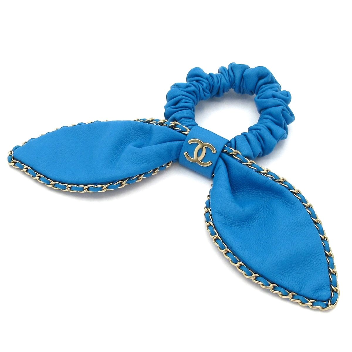 CHANEL シャネル シュシュ レザー ブルー リボン|チェーン