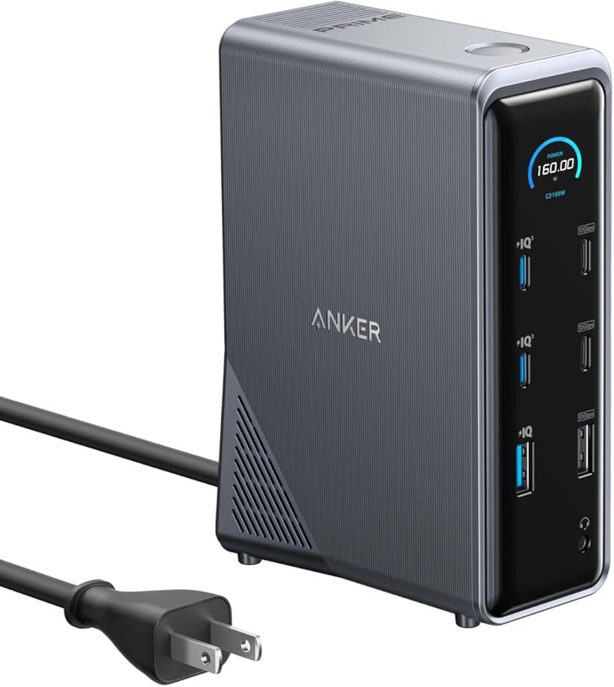 MY 228 Anker Prime ドッキングステーション 14 in 1 デュアルディスプレイ 160 W USB C アップストリームポート PD 最大 100 出力 GaN AC DC 電源内蔵 10 Gbps 高速データ転送 4 K 60 Hz